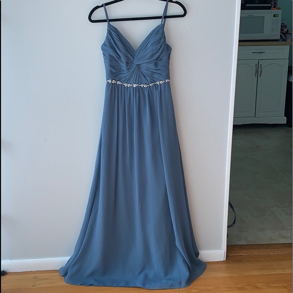 David's Bridal Dresses & Skirts - David’s Bridal Steel Blue Chiffon Gown w/ Crystals